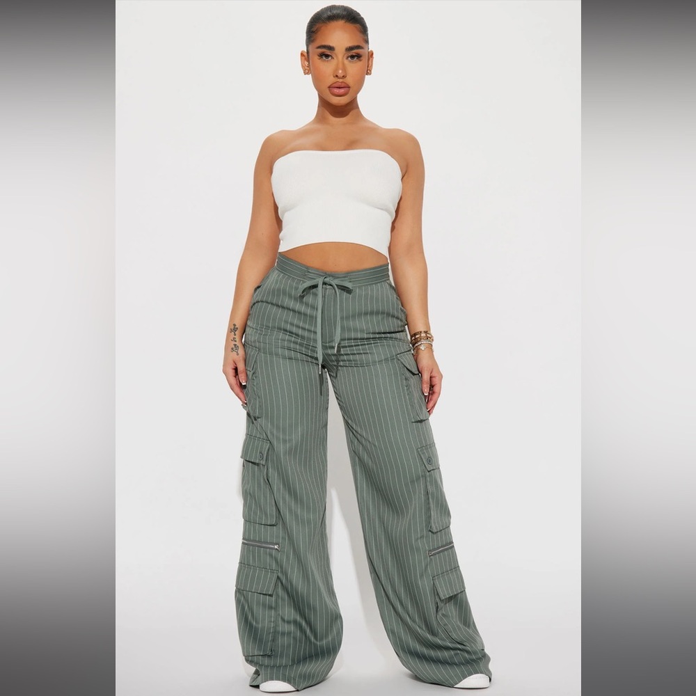 FASHION NOVA Break It Off Pinstripe Cargo Pant